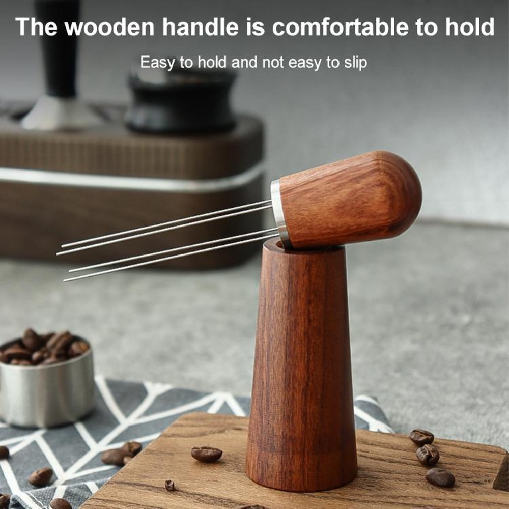 Espresso Distribution Tool With Wooden Stand Stainless Steel Coffee Needle Stirrer 7
