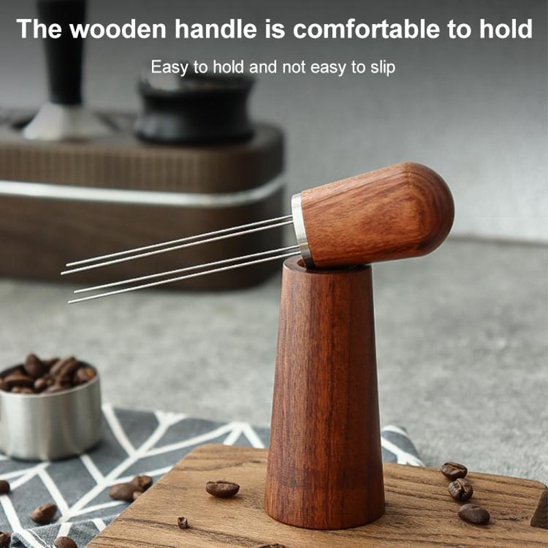 Espresso Distribution Tool With Wooden Stand Stainless Steel Coffee Needle Stirrer 7