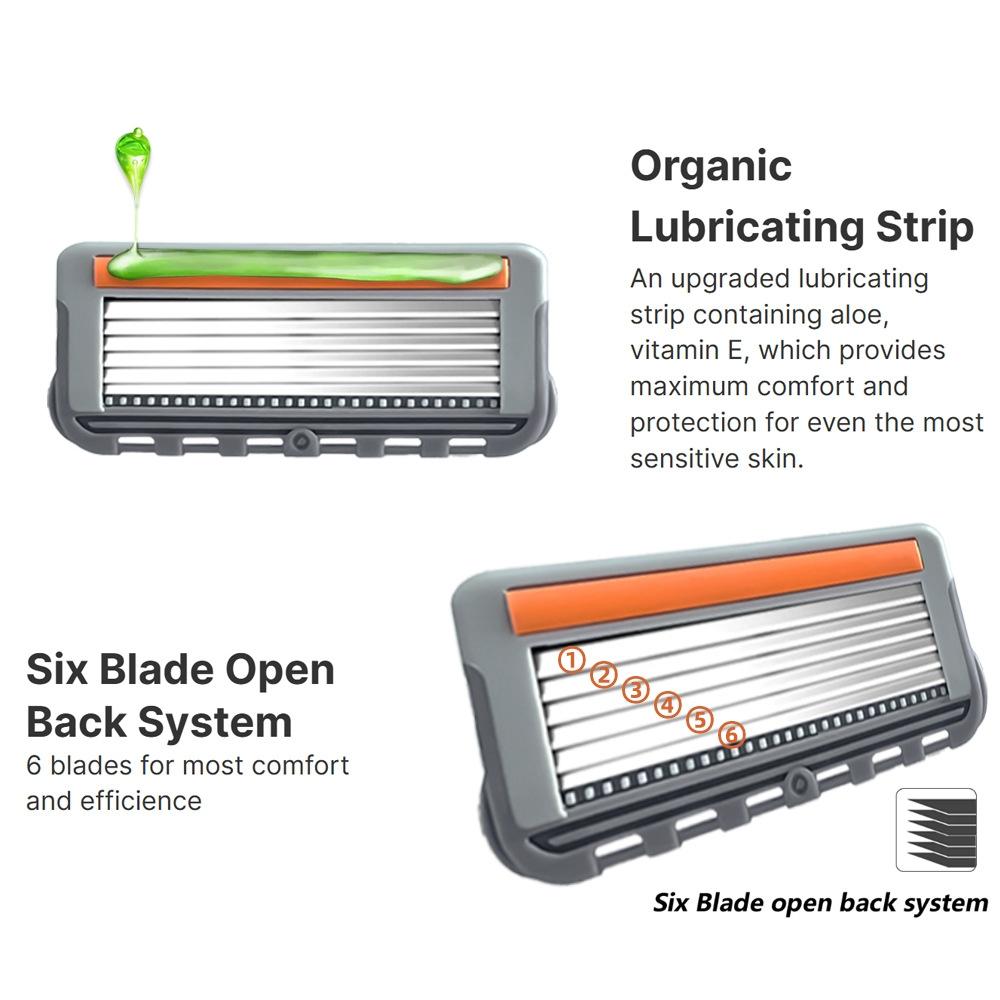 6 Blade Open Back Razor Refills for Men Precision Shaving Cartridges Sensitive Skin Comfort