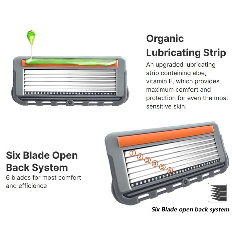 6 Blade Open Back Razor Refills for Men Precision Shaving Cartridges Sensitive Skin Comfort