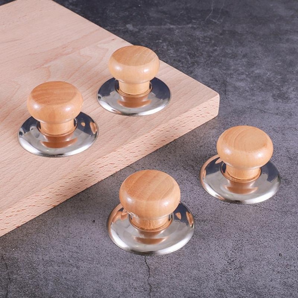Stainless Steel And Wood Pot Lid Handle Replacement Set Non Slip Heat Resistant Knob 4pcs 0