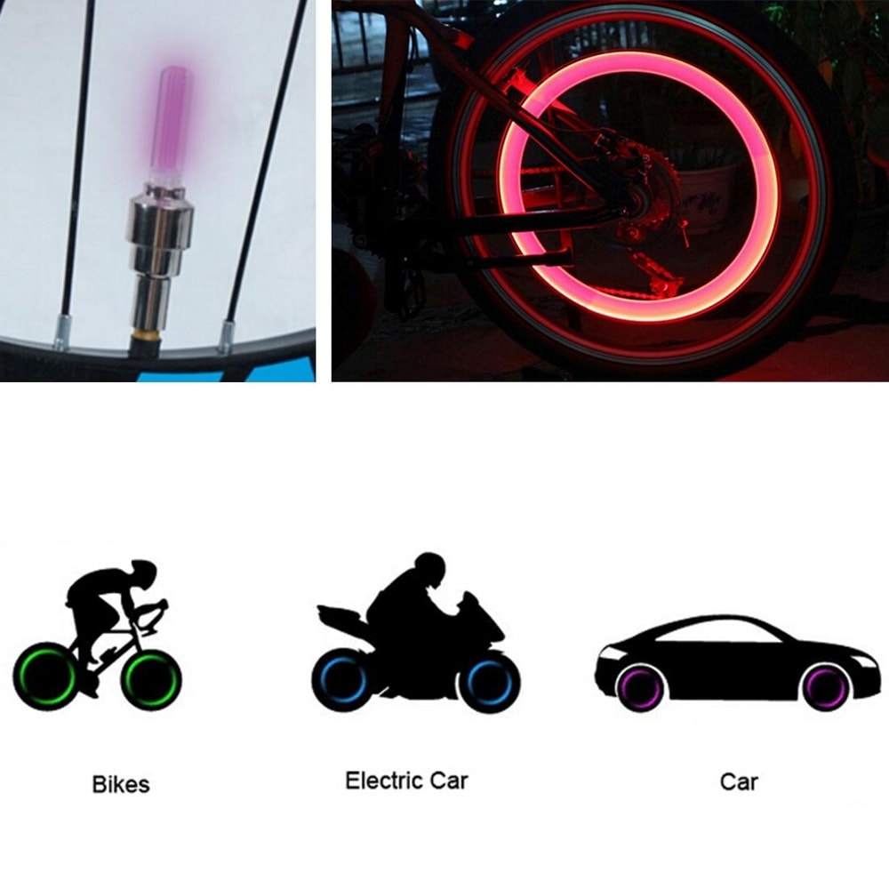 LED Tire Valve Lights For Cars Bikes Motorcycles Night Safety Wheel Lights 6