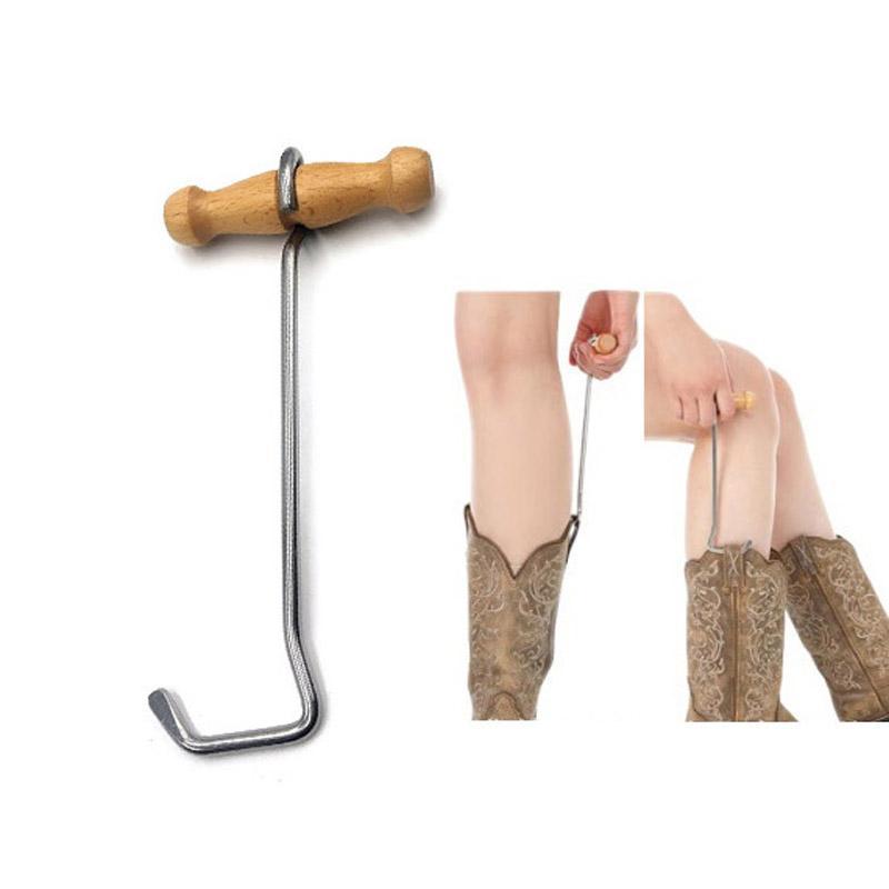 Wood Handle Boot Puller Hook Long Shoe Horn For Cowboy Boots 3
