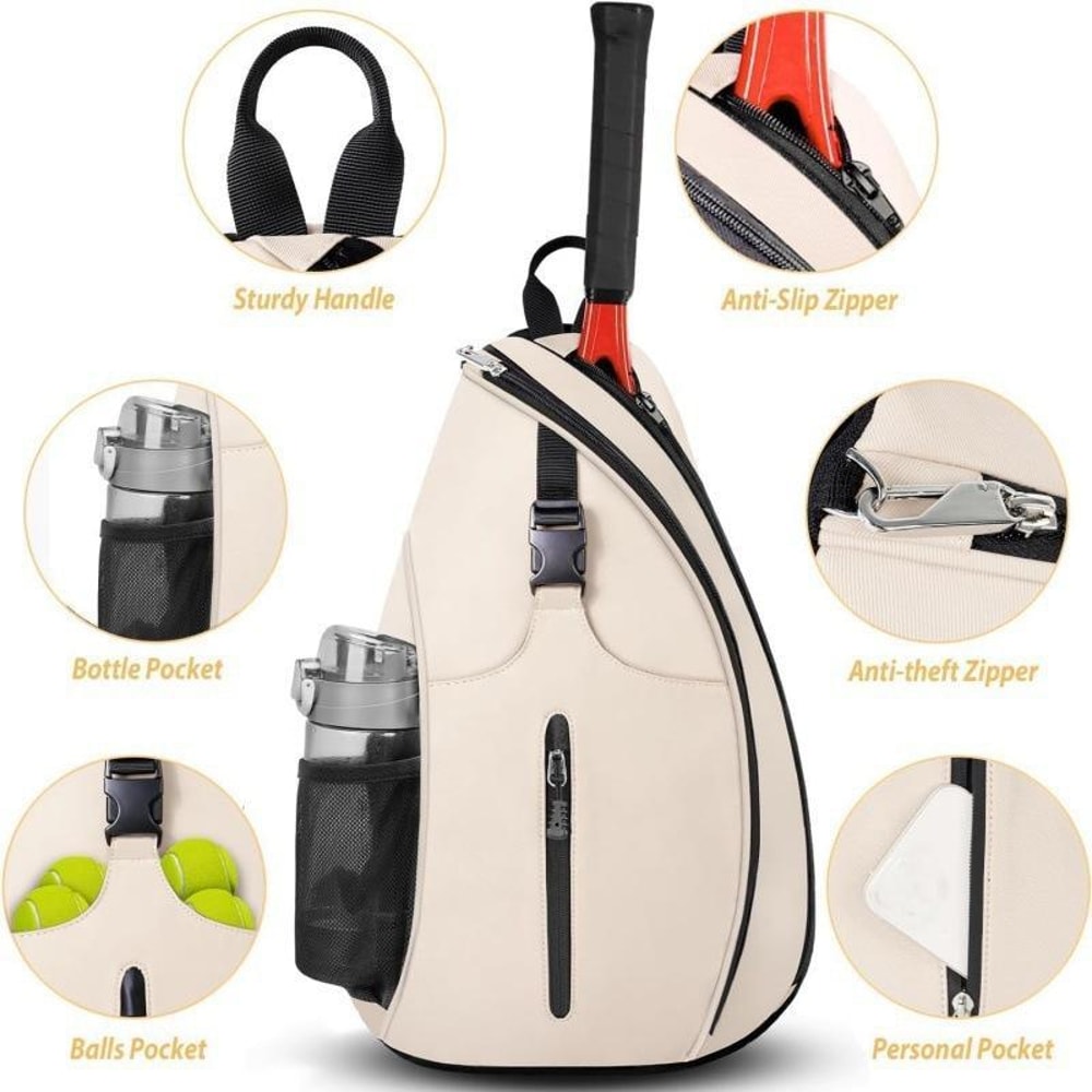 Portable Outdoor Sports Tennis Racket Crossbody Bag With Zoned Storage 7