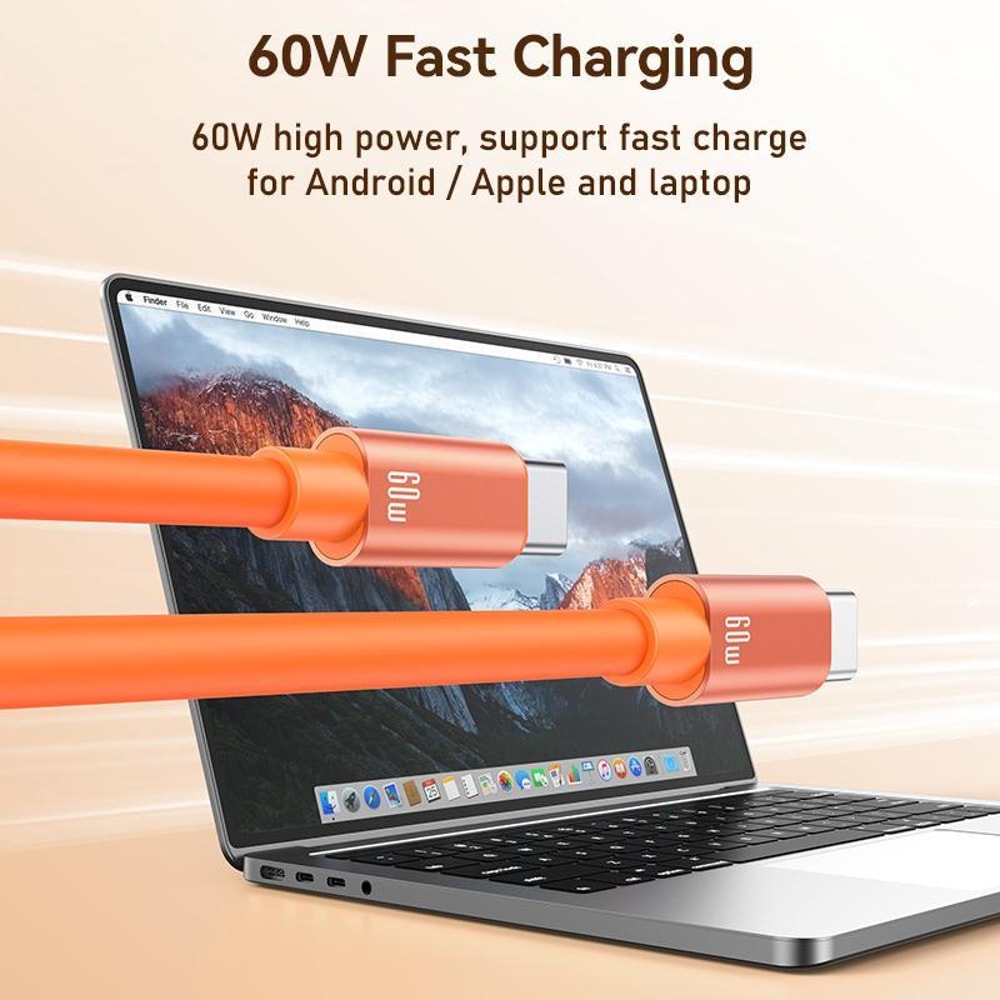 60W USB C Fast Charging Cable Short Silicone Type C Lanyard Cord 3