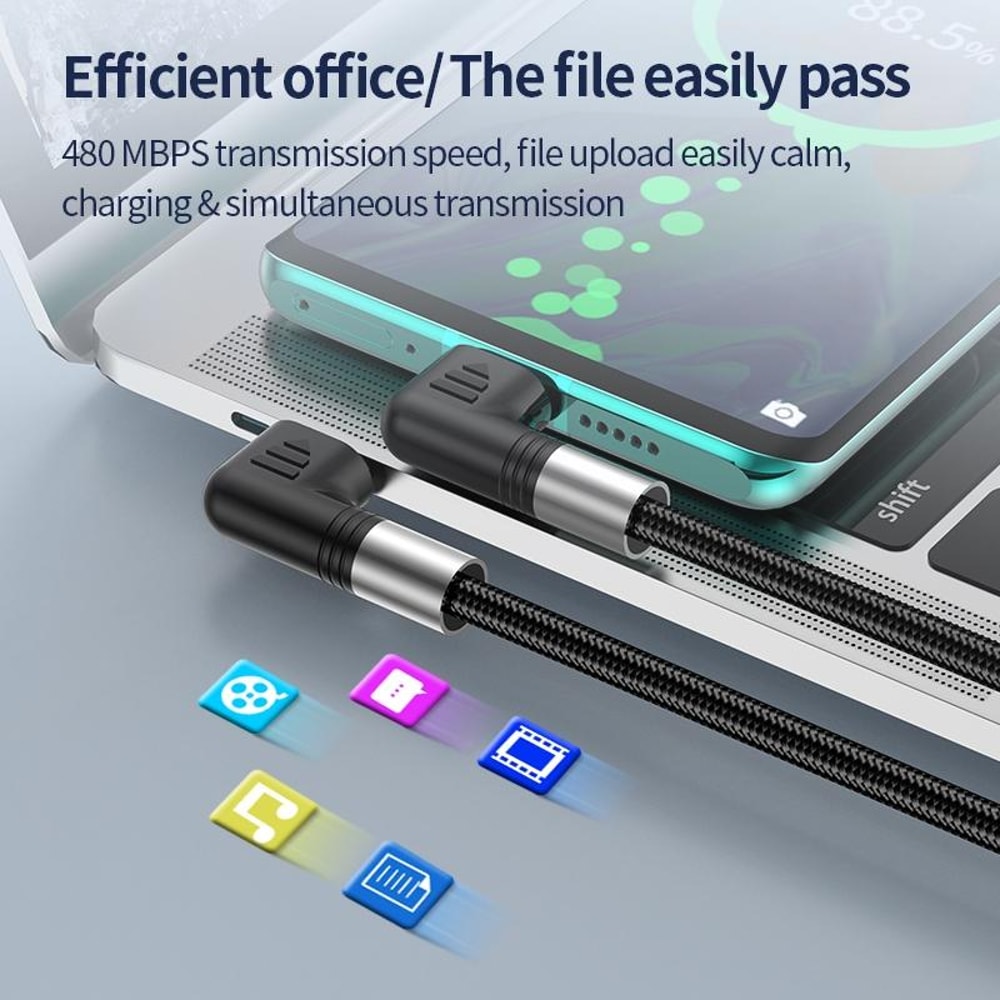 100W USB C Fast Charging Cable With Dual 90 Elbow Design For Gaming Data Transfer 8
