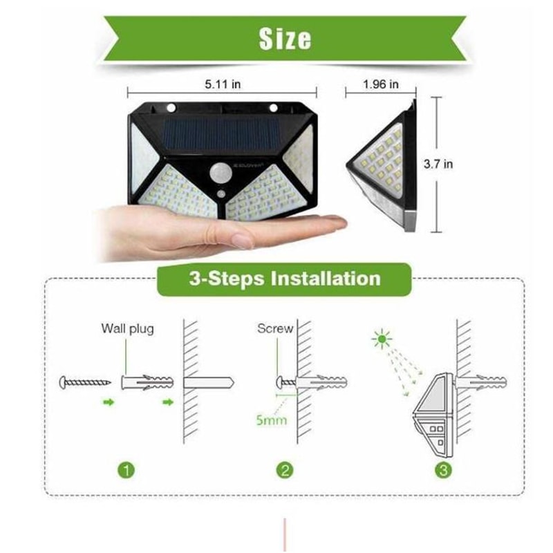 100 LED Solar Motion Sensor Light For Outdoor Wall Patio Garden And Balcony Security 6