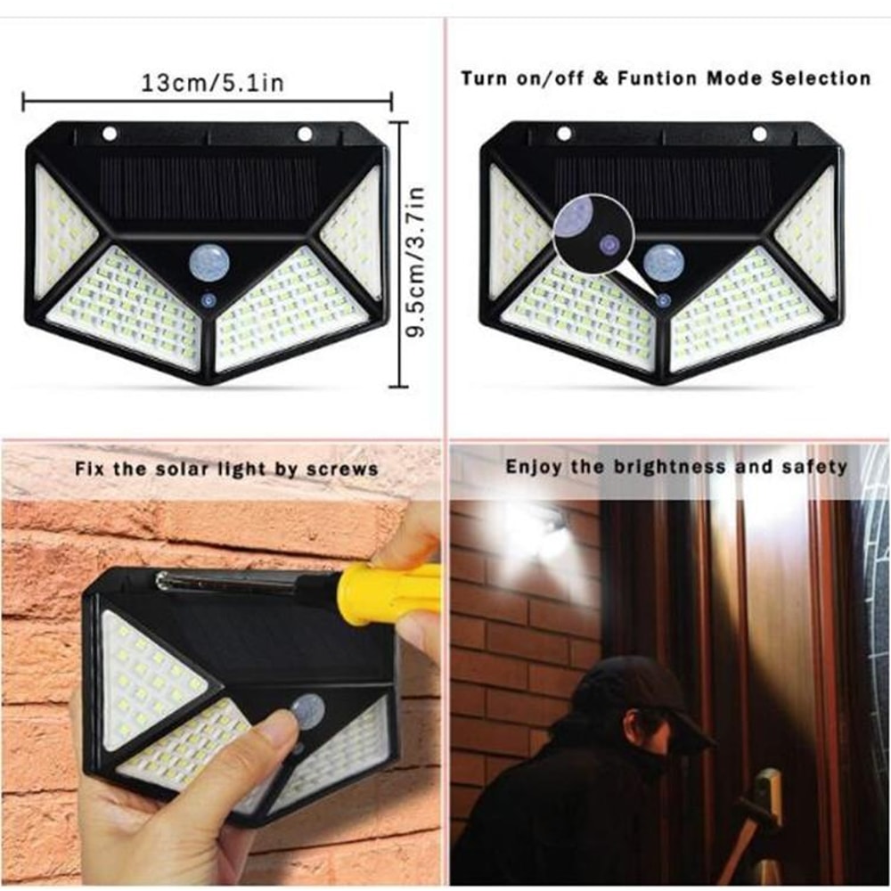100 LED Solar Motion Sensor Light For Outdoor Wall Patio Garden And Balcony Security 9