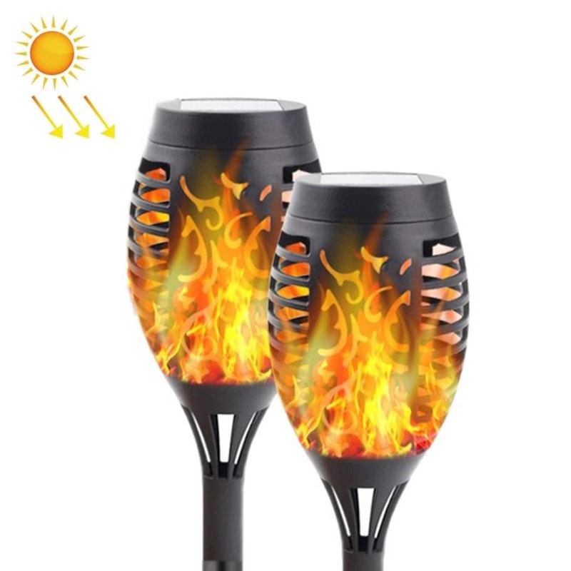 Solar Flame Pathway Lights 2 Pack Waterproof LED Garden Torch Lamps 1