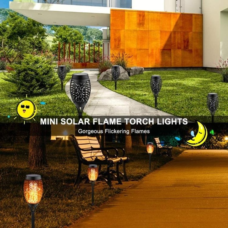Solar Flame Pathway Lights 2 Pack Waterproof LED Garden Torch Lamps 3