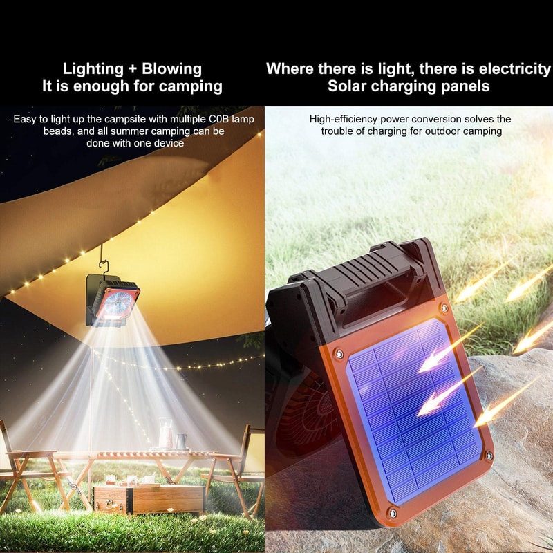 Solar Camping Fan Light With USB Charger And LCD Power Display 1