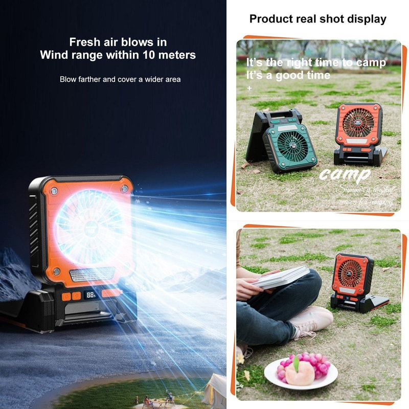 Solar Camping Fan Light With USB Charger And LCD Power Display 2