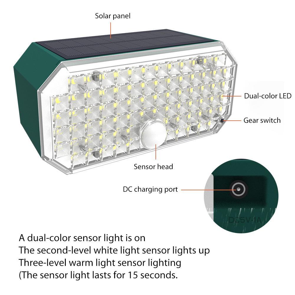 Solar Motion Sensor Wall Light With Dual Color LEDs IP65 Waterproof Protection 8