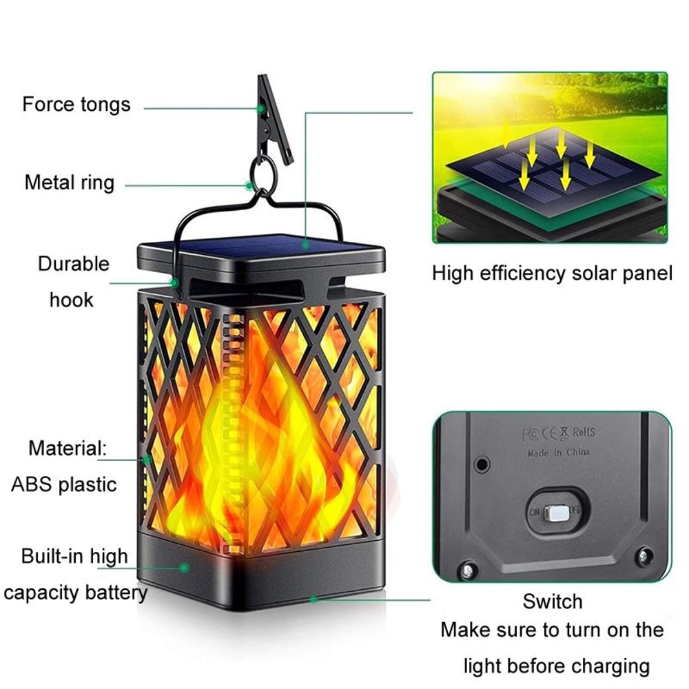 Solar Flame Garden Light Lantern IP65 Waterproof Outdoor Pathway Decor 2