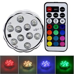 rgb waterproof led submersible light with remote control for pools, vases & party decor