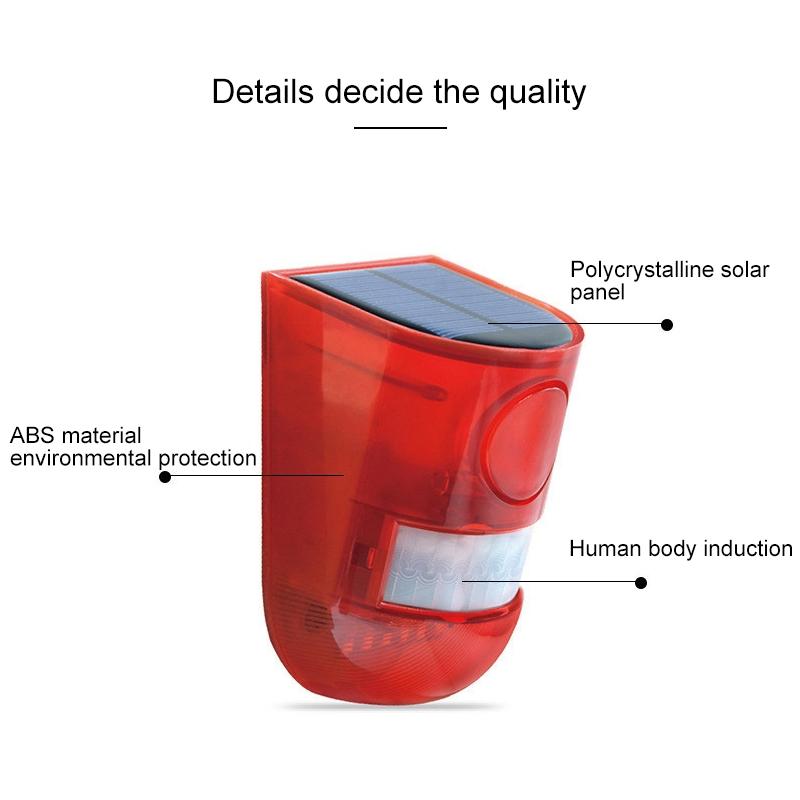 Solar Motion Sensor Alarm Light With 110dB Siren IP65 Waterproof Security Protection 2