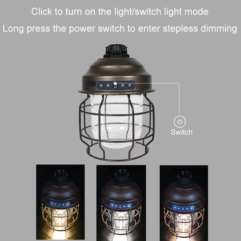 Portable LED Camping Lantern With Carabiner Rechargeable Waterproof Outdoor Light 2