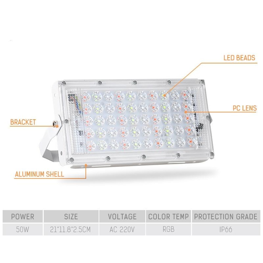 50W RGB LED Flood Light IP66 Waterproof Outdoor Spotlight With Remote Control 4