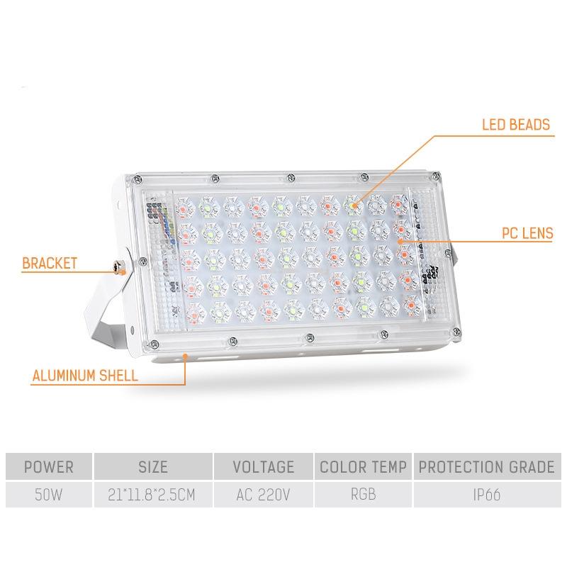 50W RGB LED Flood Light IP66 Waterproof Outdoor Spotlight With Remote Control 4