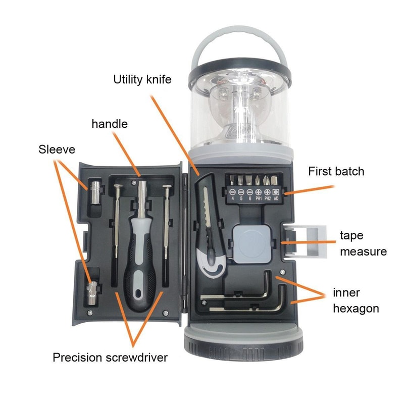 Camping Lantern with 15 in 1 Emergency Tool Kit & LED Safety Light