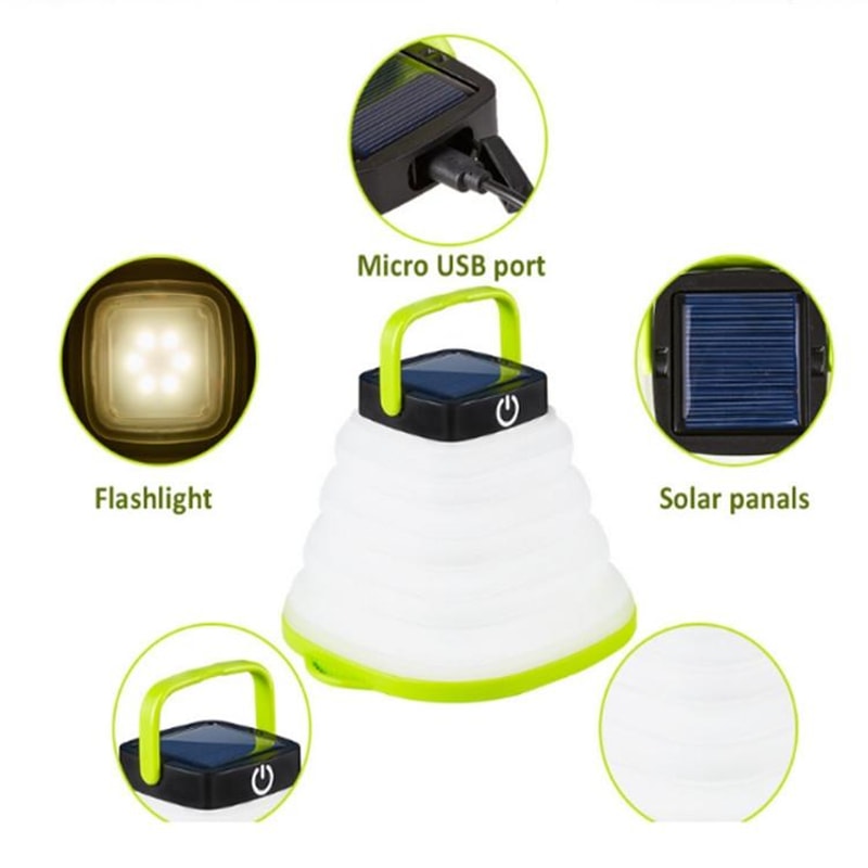Foldable Solar Camping Lantern Portable LED Tent Light With USB Rechargeable Design 1