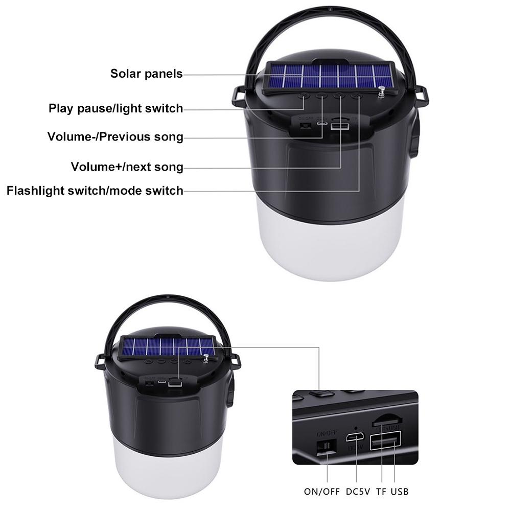 Solar Camping Bluetooth Speaker Lantern With FM Radio Flashlight 6