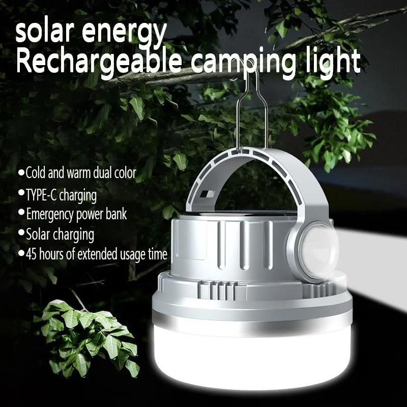 Solar Camping Lantern With Portable Power Bank Vintage LED Tent Light 6