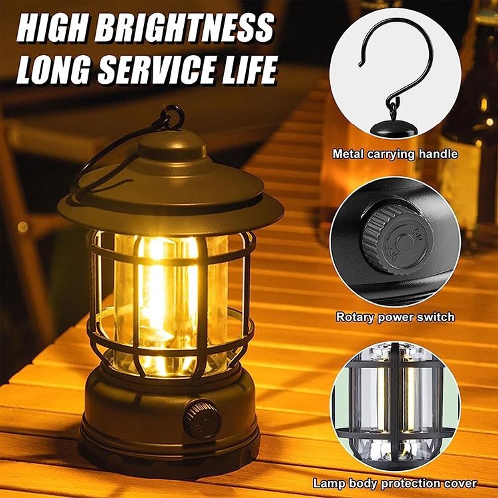 VintageGlow Camping Lantern USB Rechargeable Retro Emergency Light 3