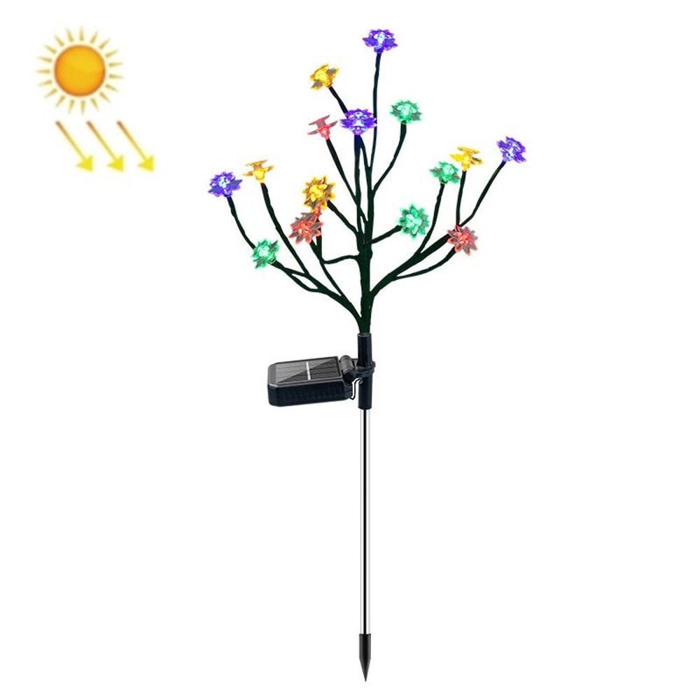 Solar Lotus Garden Lights With 16 LED Branch Stakes For Pathway And Lawn Decor 0