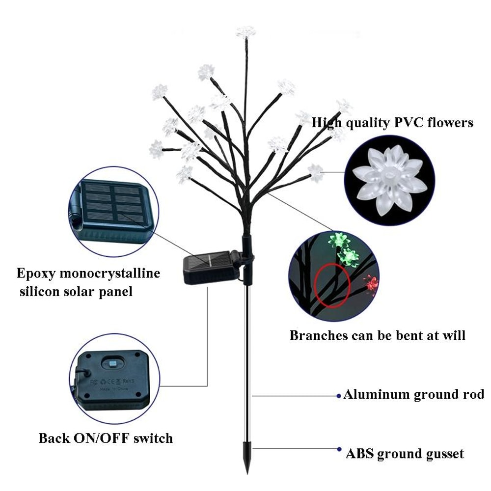 Solar Lotus Garden Lights With 16 LED Branch Stakes For Pathway And Lawn Decor 2