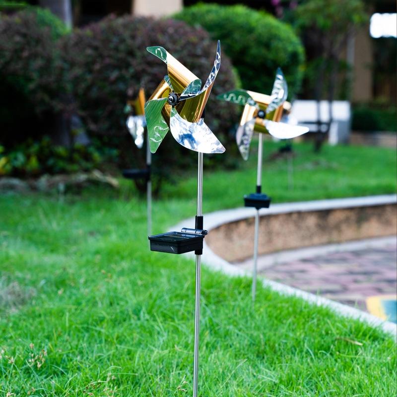 Solar Windmill Garden Lights 2 Pack Waterproof LED Lawn Decor With Auto On Off 1