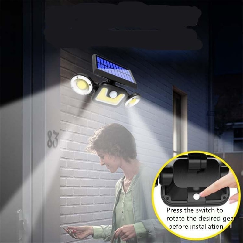 Solar Motion Sensor Wall Light IP65 Waterproof 3 Head LED Security Lamp 2