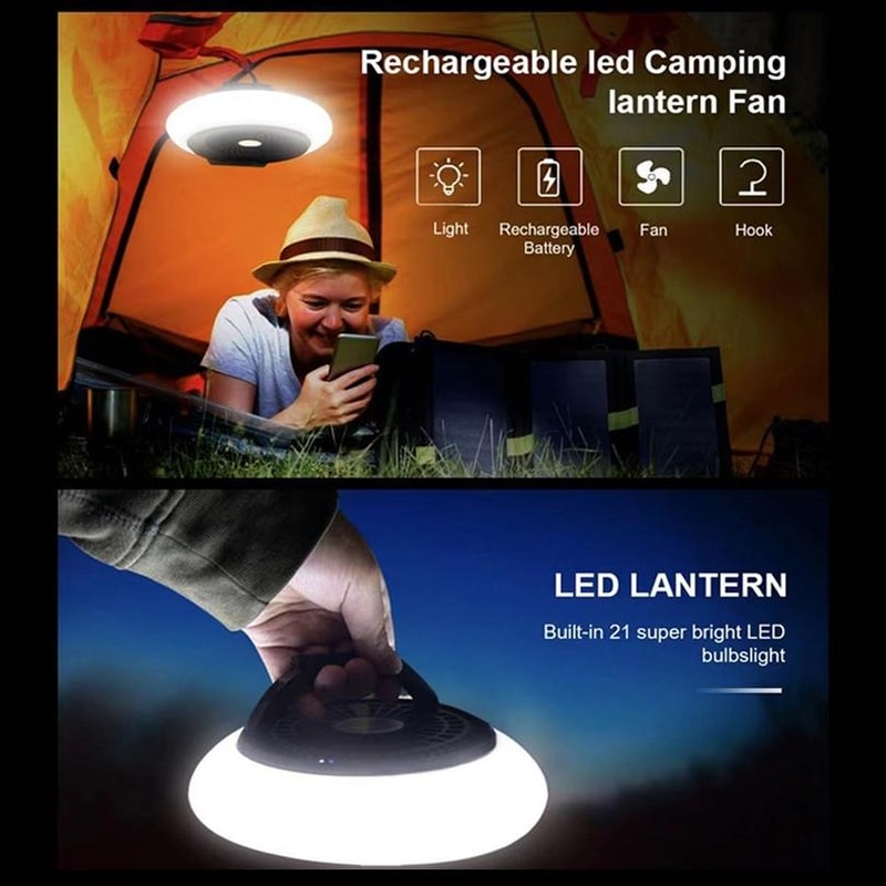 Rechargeable LED Camping Fan Light Portable Outdoor Hanging Tent Lantern