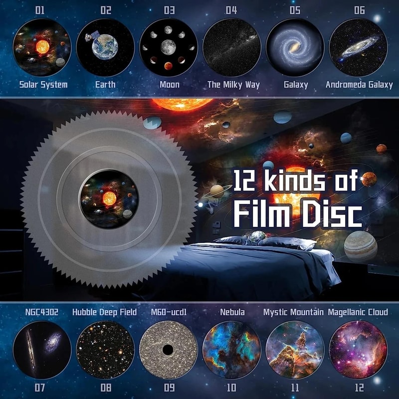 Galaxy Star Projector Night Light With 12 Space Films For Kids Bedroom Decor 3