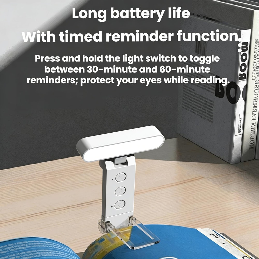 Rechargeable LED Reading Light Clip Bookmark Lamp With Adjustable Brightness Eye Care Modes 7