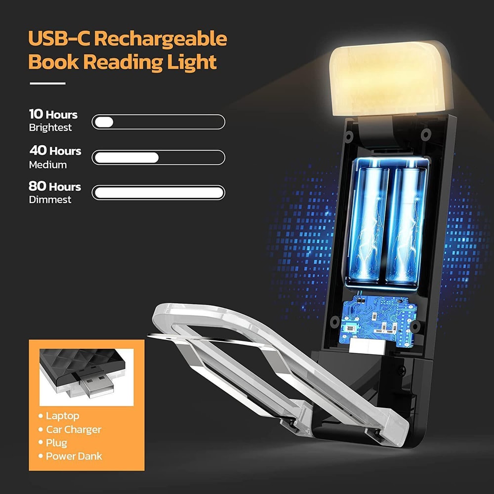 Rechargeable LED Book Light Clip On Reading Lamp With Eye Protection And Adjustable Brightness 2