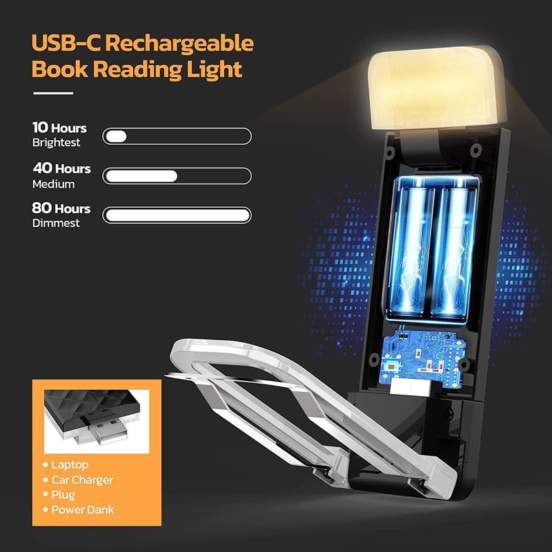 Rechargeable LED Book Light Clip On Reading Lamp With Eye Protection And Adjustable Brightness 2