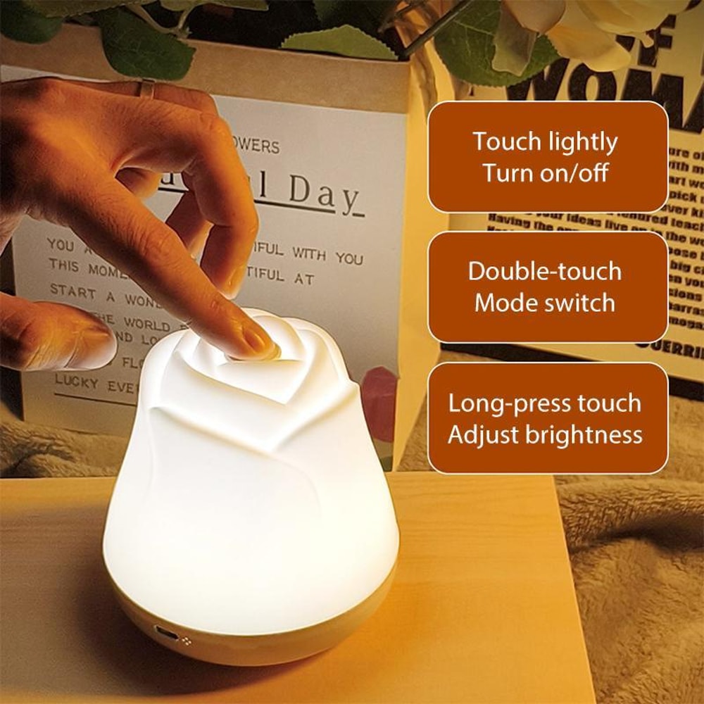 Rechargeable Rose Night Light Touch Sensor Bedside Lamp With 3 Color Dimmable Ambient Lighting 1