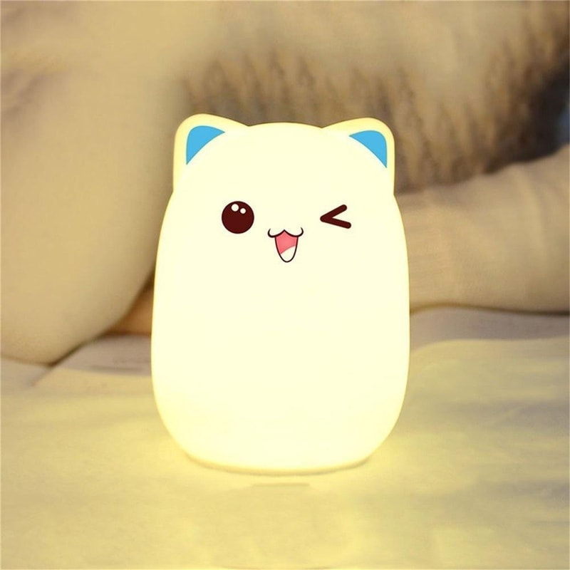 Color Changing Cat Night Light USB Rechargeable Silicone LED Lamp For Kids Bedroom Decor 3