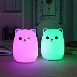color changing cat night light usb rechargeable silicone led lamp for kids bedroom decor