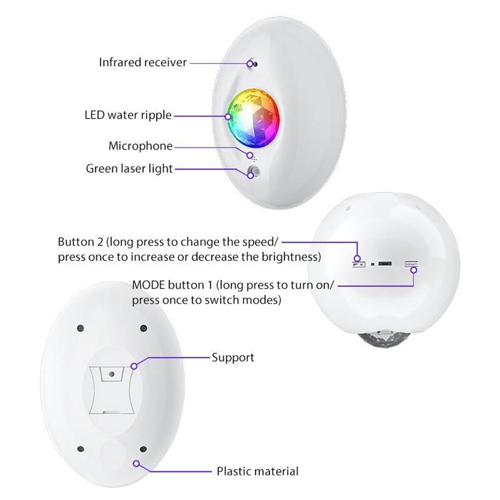 AuroraGlow Galaxy Projector Night Light With Bluetooth Speaker Remote Control 3