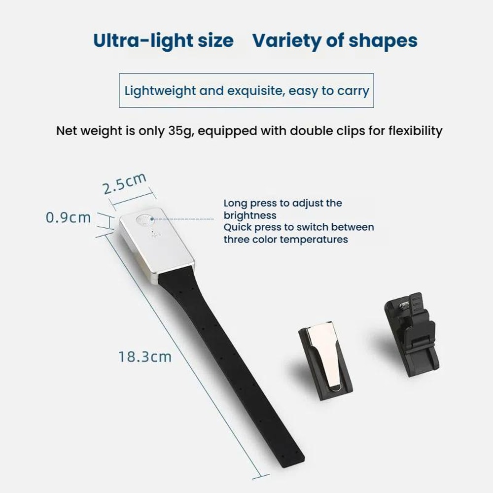 Rechargeable Book Light Clip On Reading Lamp With 3 Color Modes Magnetic Bookmark Design 2