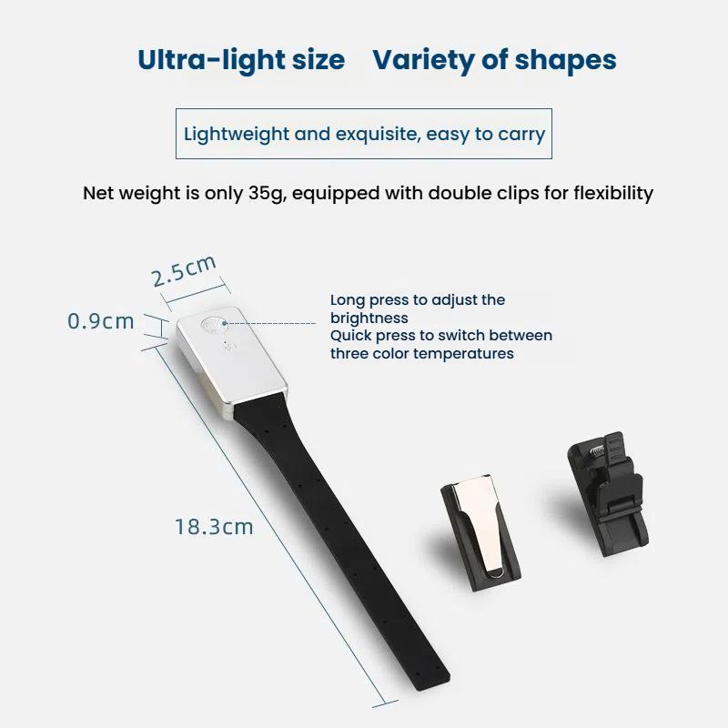 Rechargeable Book Light Clip On Reading Lamp With 3 Color Modes Magnetic Bookmark Design 2