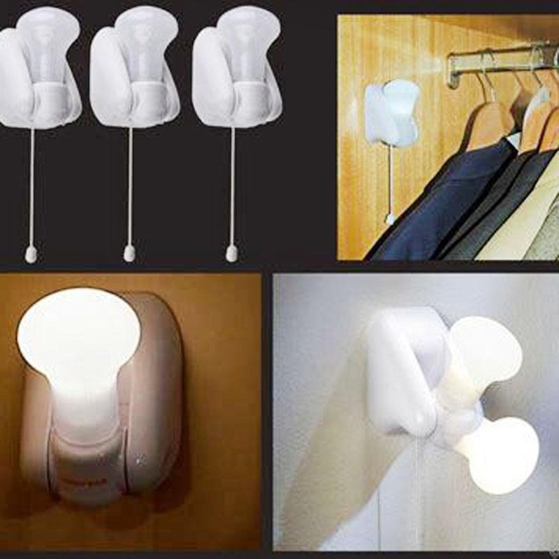 Portable LED Night Light Pull Cord Bedside Lamp For Bedroom Closet Emergency Use 3