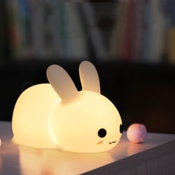 rechargeable rabbit night light with dual tone led and soft silicone touch control