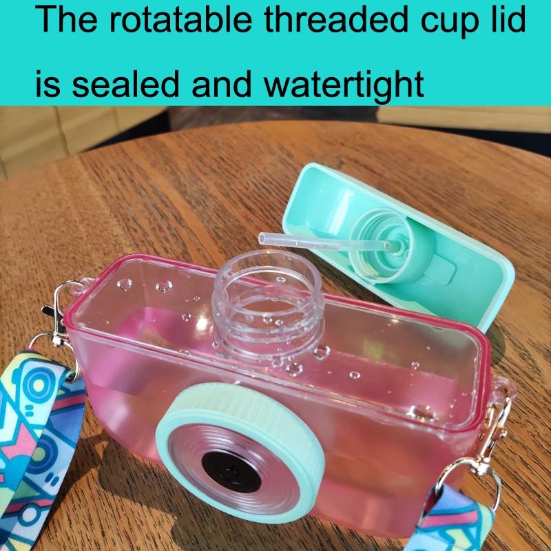 Kids Camera Straw Water Bottle Leakproof Travel Juice Cup 400ml 4