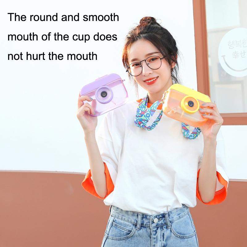 Kids Camera Straw Water Bottle Leakproof Travel Juice Cup 400ml 9