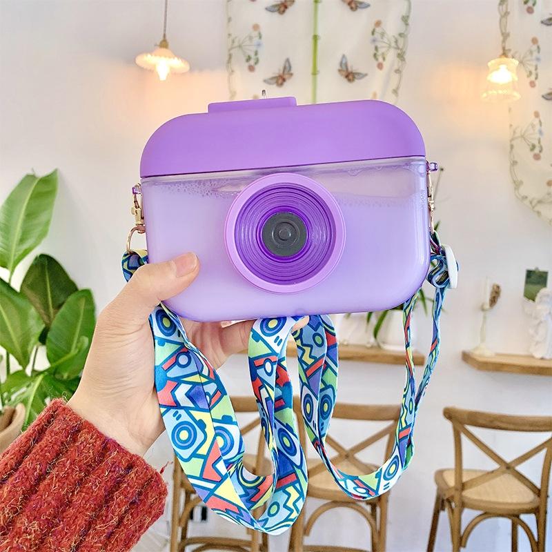 Kids Camera Straw Water Bottle Leakproof Travel Juice Cup 400ml 7
