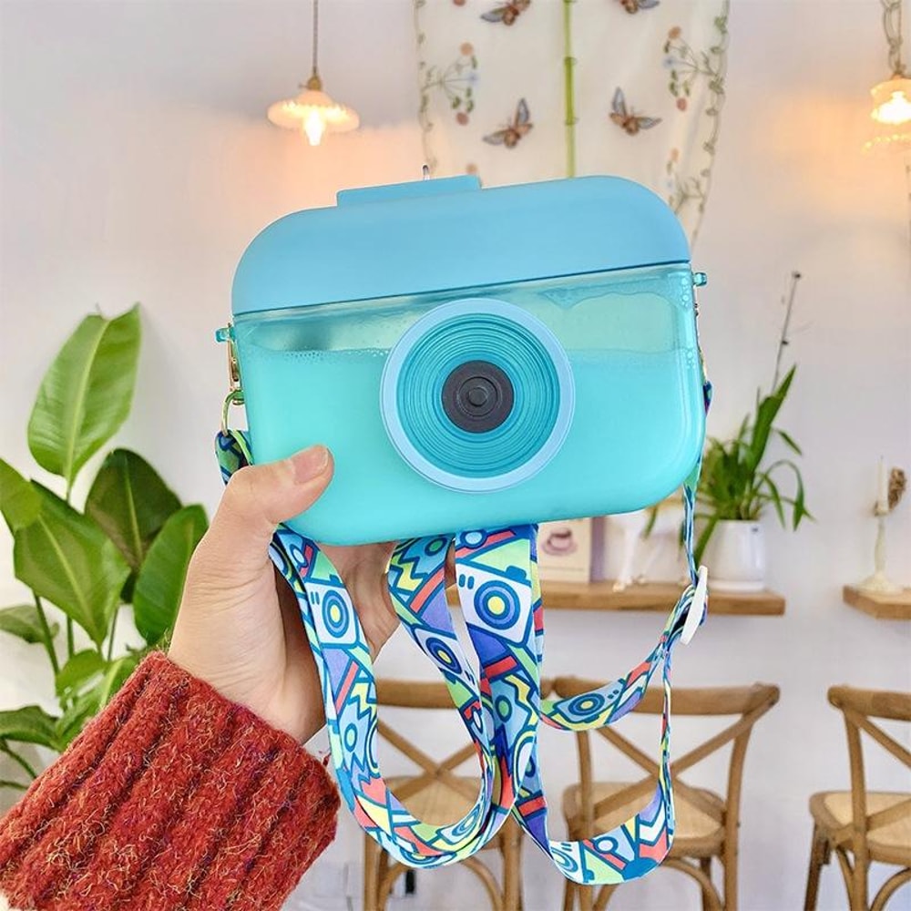 Kids Camera Straw Water Bottle Leakproof Travel Juice Cup 400ml 5