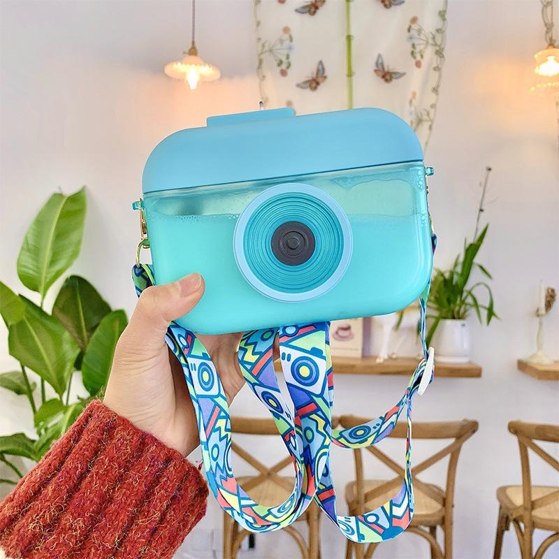 Kids Camera Straw Water Bottle Leakproof Travel Juice Cup 400ml 5